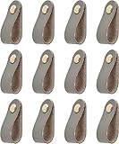 Lederknäufe Türgriff Schrank Schubladenzug, Khaki12 Stück Einloch, Echtleder, Kommodengriffe, 12 mm goldene Metallkopf-Schubladenknöpfe, handgefertigte Küchentürknöpfe, Möbelzug (Farbe: Grau)