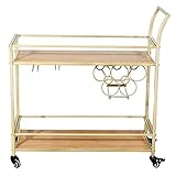 MMLLZEL Bar serviert Cart Essauto Aufbewahrung 2-Layer Gold Metall Rahmen Holz oberes Regal mit Weinregal und Armlehne