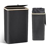 Wäschekorb mit Deckel Groß, 100L Wäschesammler schmal mit herausnehmbaren Wäschesack Laundry Baskets Wäscheschrank Wäschetruhe Wäschetonne für Schmutzwäsche Schwarz