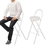2er Set Barhocker runden, gepolsterten, klappbar Küchenstühle mit Lehne und Fußstütze, Tragbaren Hoher Hocker, Barstuhl Klappstuhl für Erwachsene für Büro, Party, Bistro (Color : White, Size : 30in/