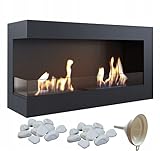 KRATKI Delta 900 Bio Ethanol Eckkamin links + Kieselsteine 2 kg + Trichter | Wand- oder Nischenmontage l Biocontainer 0,5 l, TÜV | Stahl, 48 x 90 cm, Verglasung, Schwarz