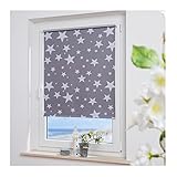 ourdeco® Klemmfix Rollo / 100 x 150 cm (Breite x Höhe) / bedrucktes Motiv Sterne/lichtundurchlässig, verdunkelnd/Klemmen, Rollo für Fenster ohne zu Bohren