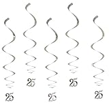 Oblique-Unique® Hänge-Deko Geburtstag 25 Jahre Silber - mit Bänder und Ösen 5er Pack