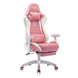 S*MAX Gaming Stuhl Pink mit Fußstütze Verdickter Sitz Gamer Stuhl mit 3D Armlehne Lendenwirbelstütze aus PU Leder Racing Style PC Stuhl Videospielstühle mit hoher Rückenlehne für Erwachsene Rosa