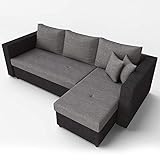 VitaliSpa Ecksofa mit Schlaffunktion Grau Schwarz - Stellmaß: 224 x 144 cm - Liege-Fläche: 200 x 140 cm - Sofa Couch Schlafsofa Polsterecke Taschenfederkern Boxspring Bettfunktion