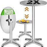 Casaria 2er Set Stehtisch Klappbar Höhenverstellbar 70cm / 115cm Hoch Aluminium Rund Ø 60cm Wetterfest Outdoor Garten Bistrotisch Biertisch Partytisch