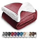 Gräfenstayn® Kuscheldecke in Lammfell-Optik - verschiedene Größen und Farben - Tagesdecke - Flanell Mikrofaser-Flausch - mit Öko-Tex Siegel „geprüftes Vertrauen“ (Bordeaux, 240x220 cm)