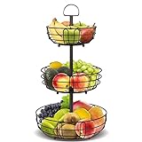Bomclap 3 Stöckig Obstkörbe, Küche Obst Etagere aus Metall, Stehend Obstschale Gemüsekorb Aufbewahrung, Abnehmbare Obstkorb für Obst Gemüse Kuchen - Bronze