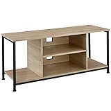 TecTake TV-Regal mit 4 offenen Fächern, 110/120 x 40 x 50,5 cm, Industrie-Design, Fernsehtisch Lowboard mit Verstellbarer Ablage, schwarzes Metallgestell (Industrial Holz hell, Eiche Sonoma, 110 cm)