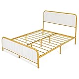 COSTWAY Metallbett für 200 x 140 cm Matratze, Doppelbett Bettrahmen mit Kopfteil & Lattenrost, Bettgestell aus Metall, Doppelbettgestell, Gold