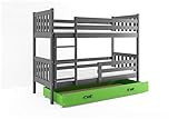 Interbeds Etagenbett Hochbett CARINO 190x80cm Farbe: GRAU; mit Lattenroste und Matratzen (grau + grüne Schublade)