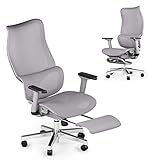 JOYFLY Bürostuhl mit Fußstütze, Bürostuhl Ergonomisch, Büro-Liegestuhl mit Verstellbarer Sitz, Chefsessel Schreibtischstuhl Computerstuhl mit Lendenwirbelstütze, Mesh Erwachsene Office 150kg(Grau)