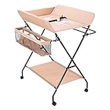 JAYUEW Faltbarer Wickeltisch Wickelkommode für Babys bis zu 12 Monaten mit 4 Rollen höhenverstellbar Grau (Khaki)