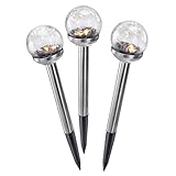 Dekorative Solar Gartenstecker 'Golden Balls' im 3er-Set - angenehm warmweißes Licht - traumhafte Lichteffekte dank Bruchglasoptik - (DxH): 8x26cm - Solarlampe Garten Solarleuchte esotec 102310