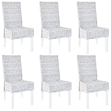 JUNZAI Esszimmerstühle 6 STK Esszimmer Stühle, Essstühle, Dining Chairs, Armlehnstuhl, Schlafzimmerstuhl, Küchenstuhl, Küchensessel, Hellbraun Kubu Rattan und Mangoholz