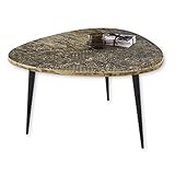 ANTONIO Couchtisch dreieckig in Metall Optik, Schwarz - Moderner Sofatisch mit gemusterter Oberfläche und Metallgestell - 75 x 47 x 75 cm (B/H/T)