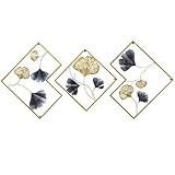 3 Stk Metall Wanddeko Wandskulpturen Golden Ginkgo Blätter Wandbild Dekorativ 164 * 70,5cm Wandschmuck Baum 3D Wanddekoration für Schlaf-/Wohnzimmers Büros