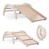 MAMOI® Kletterbogen mit rutsche, Kletterdreieck, Baby Klettern, Regenbogenwippe aus Holz, Holzbogen für Kinder, Rutschbrett für Spielplatz, Klettergerüst Indoor ab 1 Jahr 2/3 Jahre, Montessori