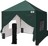 FINFREE 3 x 3 m Pop up Pavillon Faltpavillon Festzelt Partyzelt mit 4 Seitenwänden/Seitenteile, Wasserdicht Windfest Stabil, Trolley Tasche mit Rollen für Markt, Garten, Hof, Dunkel Grün