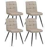 Duhome Esszimmerstuhl 4er Set Samt Polsterstuhl Retro Design Wohnzimmerstuhl mit Rückenlehne Metallbeine Samtstuhl für Küche Esszimmer Lounge, Beige