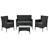 Juskys Polyrattan Sitzgruppe Fort Myers 4 Personen mit 2er Sofa, 2 Stühle, Tisch & Sitzkissen wetterfest schwarz/grau Balkonmöbel Gartenmöbel Set