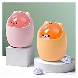 Karikatur Kleiner Bär Katze Tischmülleimer mit Schwingdeckel,Kosmetikeimer Mini Mülleimer Stifthalter Schlafzimmer Dekorationen Bad den Schreibtisch Kosmetikeimer Papierkorb Abfalleimer, Gelb und Rosa