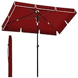 SONGMICS Sonnenschirm 200 x 125 cm, Balkonschirm UPF 50+, Sonnenschutz, beidseitig um 30° knickbar, höhenverstellbar, mit Aufbewahrungstasche, für Garten, Terrasse, ohne Ständer, rot GPU025R01