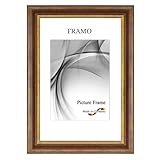 FRAMO N°47 Barock Bilderrahmen DIN A0 (84,1x118,9) aus Massivholz | Braun Gold | Retro Vintage Antik Holzrahmen inkl. bruchsicherer Anti-Reflex Kunstglasscheibe und Metall Aufhängern