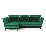 Siblo Ecksofa mit Schlaffunktion Vivienne Kollektion - Große Couch L Form 4 Personen - Schlafcouch mit Bettkassen - Klappsofa mit Bettkasten Sofa 4-Sitzer - 265x183x95 cm - Grün - Linke Ecke