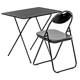 Harbour Housewares 2pc Alles Schwarz Falten Schreibtisch- und Stuhlset aus Holz - 80cm x 50cm x 70cm Klein Heim Büro Schlafzimmer Computerspiele Lernen Tisch