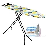 KADAX Bügelbrett mit Bügeleisenablage, 120x38cm Bügeltisch mit Metallnetz, Dampfbügelbrett mit höhen Regulierung, Dampfbügelstation mit rutschfesten Füßen (Farbenfroh)
