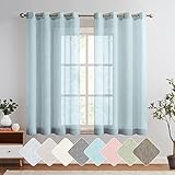 TOPICK Gardine Voile Vorhang Mit Ösen Kurz Sheer Vorhänge Transparent Gaze Paarig Ösenschals für Wohnzimmer Schlafzimmer Küche 175 cm x 140 cm(HxB) 2er - Set Hell Blau