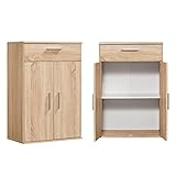 mokebo® Mehrzweckschrank 60cm Breite mit Schubladen 'Der Praktische', Büroschrank kurz, Schuhschrank, Schubladenladenschrank, Garderobenschrank in weiß, Vorratsschrank & Apothekerschrank Küche