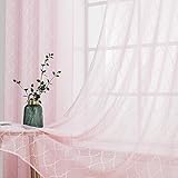 MIULEE Gardinen Vorhang Wohnzimmer 2er Set mit Ösen Transparente Vorhänge Stores gardinen mit kräuselband Stickerei Ösenschal Fensterschal Dekoschal für Schlafzimmer 225 x 140cm (H x B) Rosa