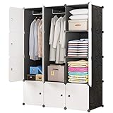 BRIAN & DANY Kleiderschrank aus 12 Würfeln, modularer Speicher-Organisator Kunststoffschrank mit Türen & 2 Aufhängern, tiefere Fächer als normal (45 cm vs. 35 cm) für mehr Platz