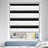 Doppelrollo Klemmfix ohne Bohren/mit Bohren, Duo Rollos für Fenster & Tür Schwarz-Weiß 100x130 (BxH) Lichtdurchlässig & Verdunkelnd Klemmrollo Fensterrollo Sonnenschutz Duo Rollo