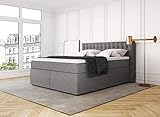 Betten Jumbo King Boxspringbett 180x200 cm 7-Zonen TFK Härtegrad H3 und Visco-Topper | Farbe Hellgrau | div. Größen verfügbar