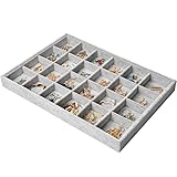 24 Grids Samt Schmucktablett für Schublade, Schmuckaufbewahrung Stapelbar Schmuck Organizer, Schubladeneinsatz Aufbewahrungssystem Schmuck Tablett für Ohrringe Ringe Ketten Armband, 35x24x3cm (Grau)