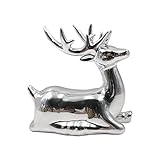 Casaido Hirsch Figuren Deko Wohnzimmer Keramik Silberhirsch Skulptur Handwerk Ornamente Geschenke Hirsch deko Weihnachtsdekoration deko Figuren modern Stehend & Liegend Rentier Weihnachten Winter