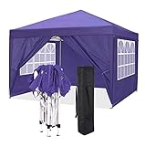 COBIZI Faltpavillon 3x3m Pop Up Pavillon Faltbar mit 4 Seitenwände | Wasserdicht | UV-Schutz 50+ | Gartenpavillon Partyzelt für Garten Party Markt Picknick | inkl. Tasche（Lila）