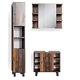 Vicco Badmöbel Set Badezimmermöbel Fynn Spiegelschrank Unterschrank Hochschrank Midischrank Wäscheschrank Hängeschrank Waschtisch (Old Style) (Badmöbel Set 3)