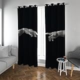 LANDOCROWN Vintage Schwarz-Weiß-Schlafzimmer-Verdunkelungsvorhänge Hotelqualität Wärmeisolierte Hand-zu-Hand-Muster-Fenstervorhänge Vorhang H 214 x B 107 cm