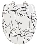 WENKO WC-Sitz Faces, Premium-Duroplast Design-Toilettensitz mit Easy-Close Absenkautomatik & Fix-Clip Hygiene-Befestigung aus rostfreiem Edelstahl, antibakteriell & kratzfest, 38 x 45 cm, Weiß/Schwarz