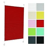 Plissee ohne Bohren 115 cm x 200 cm - Rot - Plissee klemmfix, Rollos für Fenster ohne Bohren, Jalousien Fenster für innen, Raffrollo, Fenster plissee