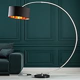 CAGÜ XL Design Retro Lounge Bogenlampe ARC Schwarz-Gold mit Marmorfuß Schwarz inkl. Dimmer 180cm Höhe