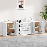 Tidyard 3 STK. Sideboard Schubladenschrank Beistellschrank Anrichte Standschrank Komoden mit Schubladen Mehrzweckschrank Holzwerkstoff Weiß