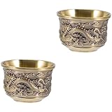 UPKOCH 2 Stück Drachen- Und Phönixbecher Retro-Dekor Vintage-Weingläser Glas Weingläser Messingglas Becher Vintage-Kelch Kelch Buddha Wasseropfertasse Teetasse Teetasse