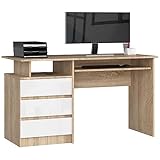 PC-Schreibtisch CLP 135 mit Tastaturablage | Office Desk | Computertisch | Bürotisch mit Tastaturablage | 3 Schubladen, 1 Ablagefach, B135 x H77 x T60 cm, 45 kg | Eiche Sonoma acryl Weiß