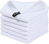 Moosfor Geschirrtücher 100% Baumwolle, 6er Set 30 x 30 cm, Weiche Geschirrhandtücher Küchenhandtücher Saugfähig Küchentücher Dicke Premium Geschirrtuch Spüllappen Putzlappen, Weiß