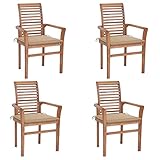 Camerina Essstühle 4 STK. mit Beige Kissen BalkonstüHle Gartenstuhl 4er Set Holz Essstuhl Garden Chair Balkon Sessel Massivholz Teak